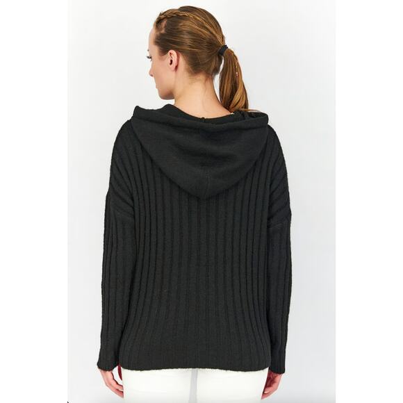 AQUA Knit Hooded Sweatshirt Ribbed Stretchy Heather Grey Medium Cozy Warm Lounge - Picture 3 of 8